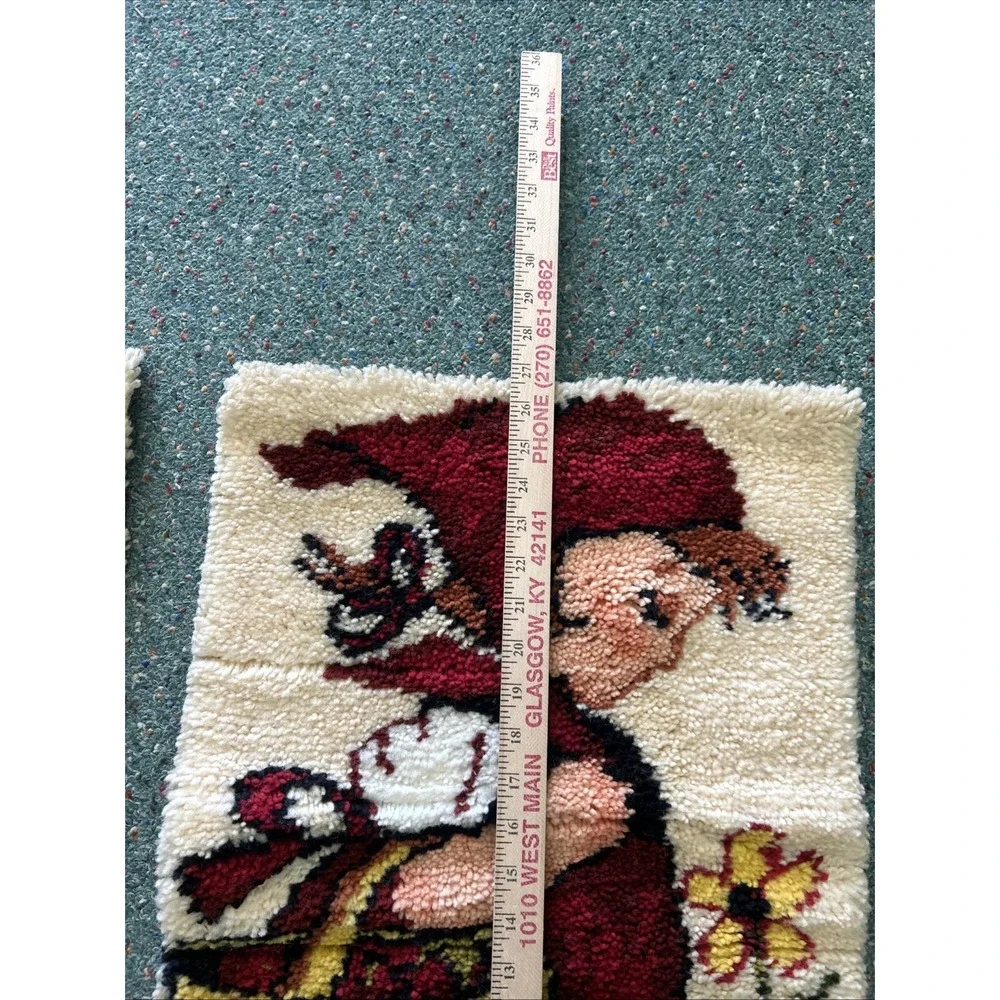 Vintage Hummel Girl Wall Hanging Little Red Riding Hood 1970s Completed Hook Rug